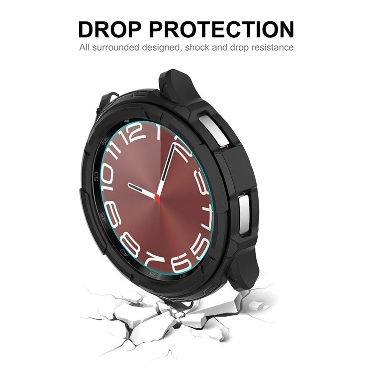 ENKAY HAT PRINCE For Samsung Galaxy Watch6 Classic 43mm Hollow TPU Case Half-Cover Watch Frame with 0.2mm 2.15D 9H Tempered Glass Screen Film - Red
