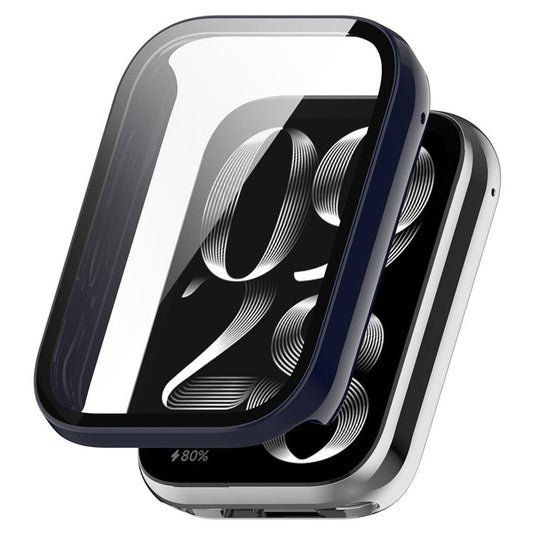 Watch Case for Xiaomi Smart Band 8 Pro , Hard PC Frame Watch Cover with Tempered Glass Screen Protector - Ink Blue