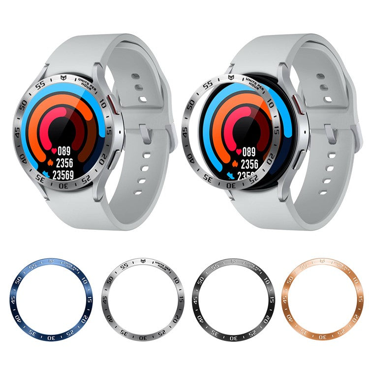 Type A Watch Bezel Ring for Galaxy Watch6 Classic 43mm , Metal Stylish Frame Loop Adhesive Cover with Dial Plate - Silver