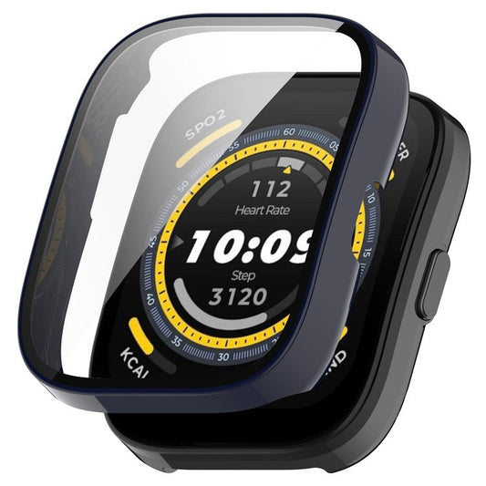 For Huami Amazfit Bip 5 A2215 Overall Protective Case Hard PC Watch Cover with Tempered Glass Screen Protector - Ink Blue