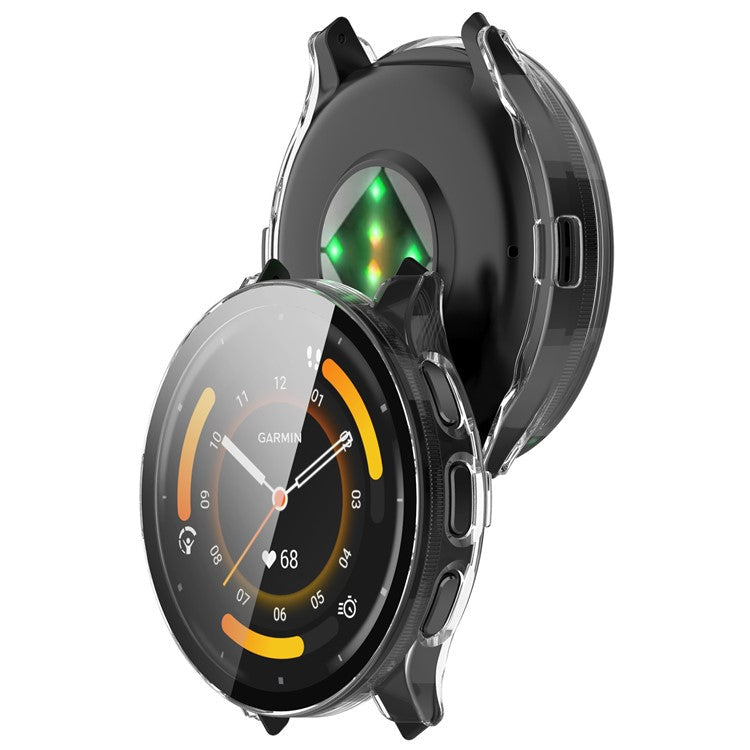 For Garmin Venu 3S Full Coverage Hard PC Watch Case Clear Cover with Tempered Glass Screen Protector - Transparent White