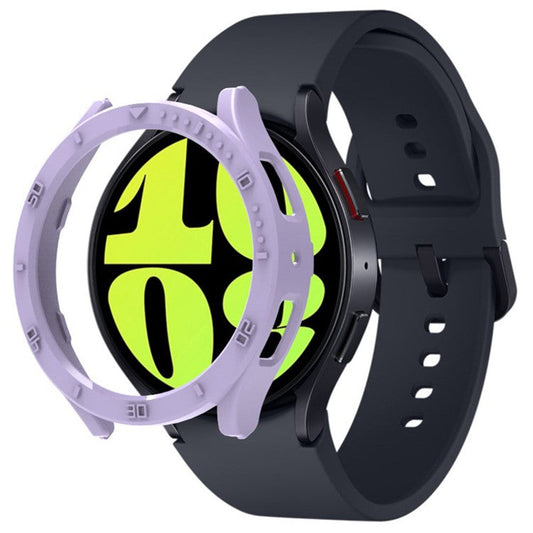 For Samsung Galaxy Watch6 44mm Hollow PC Watch Case Cover 3D Numeral Smart Watch Protective Case - Light Purple