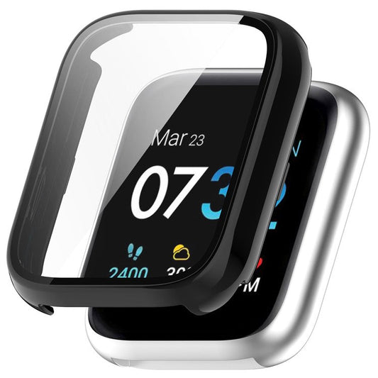 For iTouch Air 3 Protective Frame with Tempered Glass Screen Film Smart Watch Hard PC Bumper Case - Black