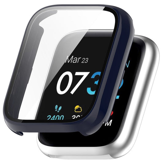 For iTouch Air 3 Protective Frame with Tempered Glass Screen Film Smart Watch Hard PC Bumper Case - Dark Blue