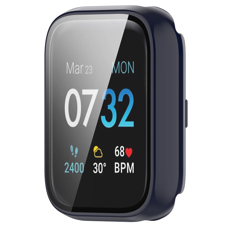 For iTouch Air 3 Protective Frame with Tempered Glass Screen Film Smart Watch Hard PC Bumper Case - Dark Blue
