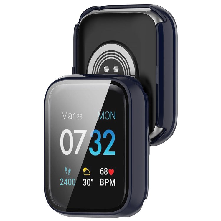 For iTouch Air 3 Protective Frame with Tempered Glass Screen Film Smart Watch Hard PC Bumper Case - Dark Blue