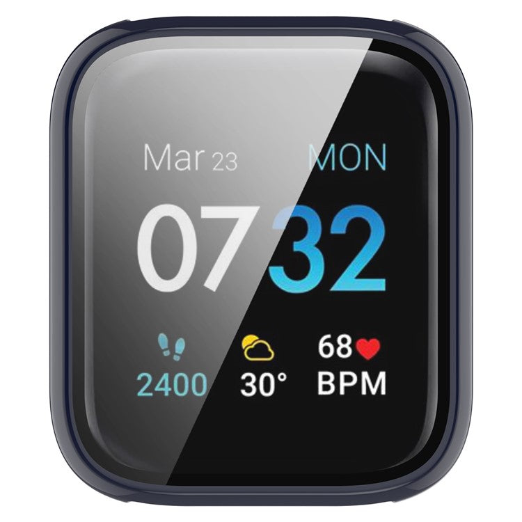 For iTouch Air 3 Protective Frame with Tempered Glass Screen Film Smart Watch Hard PC Bumper Case - Dark Blue