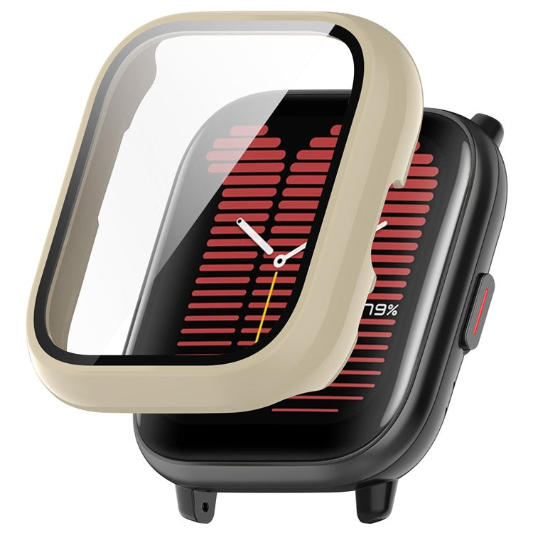 For Huami Amazfit Active (A2211) Case with Tempered Glass Film Full Protective Hard PC Watch Cover - Ivory White