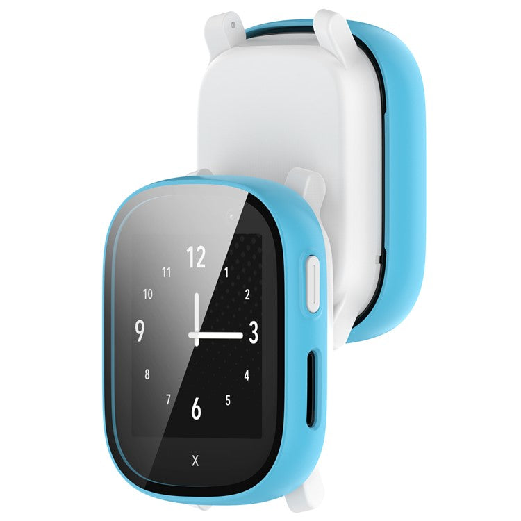 Hard PC Cover for Xplora X6 Play Watch Case with Tempered Glass Screen Protector - Blue