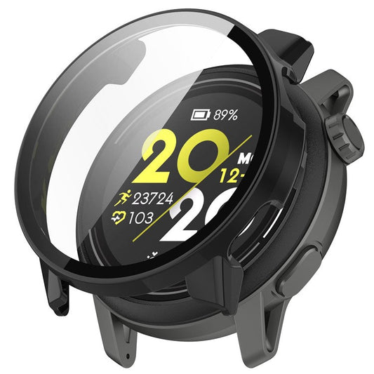 For Coros Pace 3 Protective Case Hard PC Watch Cover with Tempered Glass Screen Protector - Black