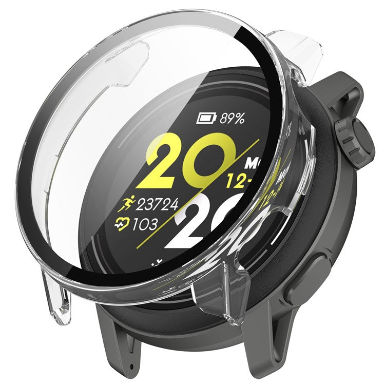 For Coros Pace 3 Protective Case Hard PC Watch Cover with Tempered Glass Screen Protector - Transparent White