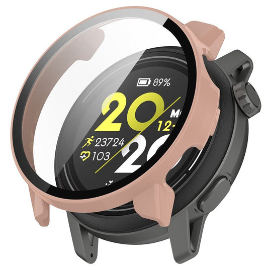 For Coros Pace 3 Protective Case Hard PC Watch Cover with Tempered Glass Screen Protector - Pink