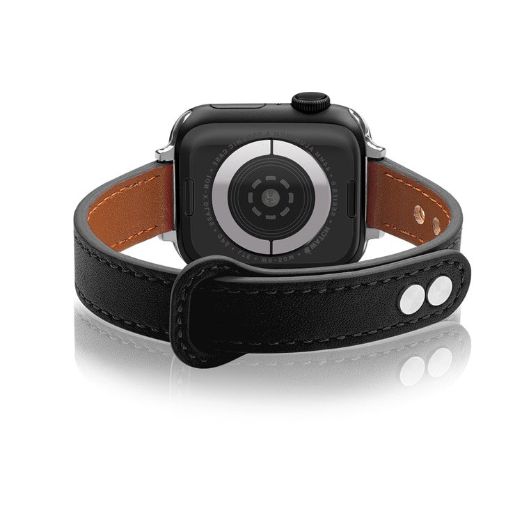 Watch Band for Apple Watch Series 10 42mm / 9 8 7 41mm / SE (2023) SE (2022) SE 6 5 4 40mm / 3 2 1 38mm Watch Strap Genuine Cow Leather Band - Black