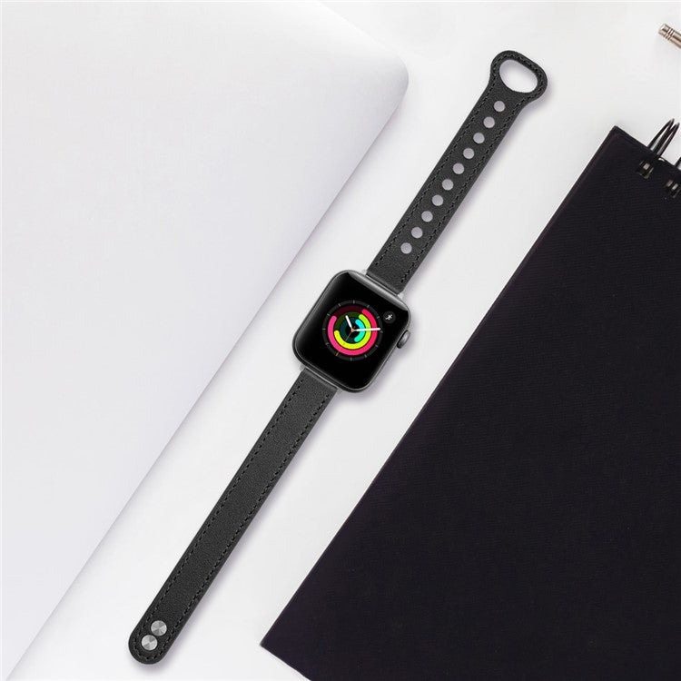 Watch Band for Apple Watch Series 10 42mm / 9 8 7 41mm / SE (2023) SE (2022) SE 6 5 4 40mm / 3 2 1 38mm Watch Strap Genuine Cow Leather Band - Black