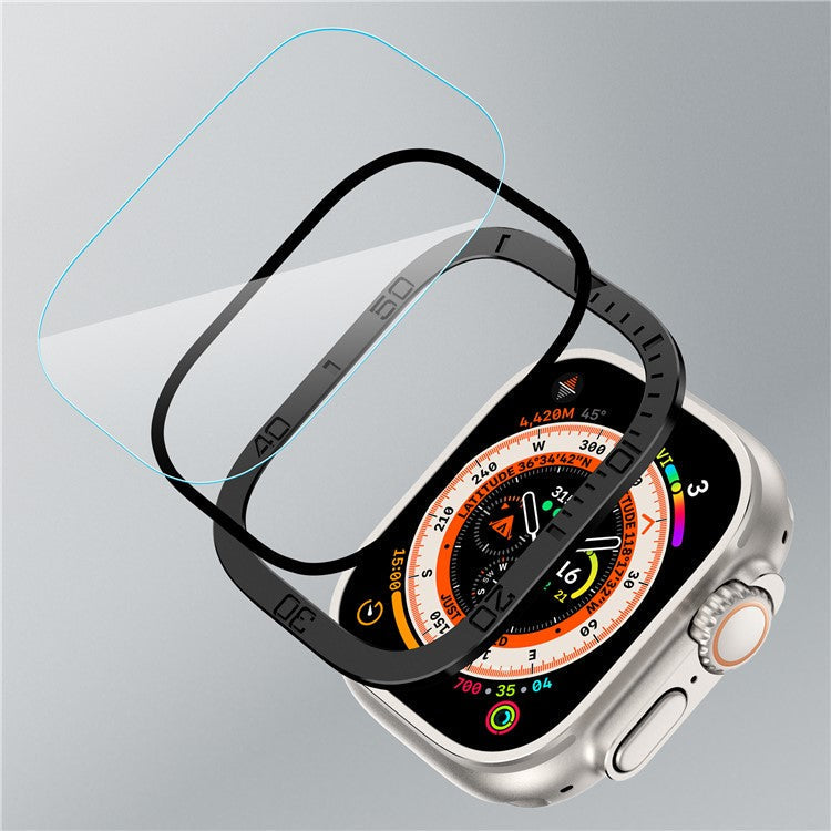 For Apple Watch Ultra 49mm / Ultra 2 49mm Watch Case Aluminum Alloy Cover with Tempered Glass Protector - Black