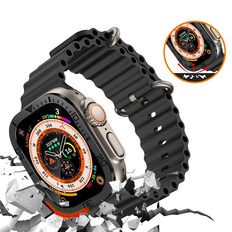 For Apple Watch Ultra 49mm / Ultra 2 49mm Watch Case Aluminum Alloy Cover with Tempered Glass Protector - Black