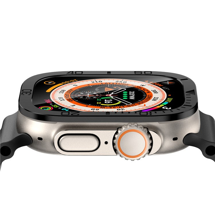 For Apple Watch Ultra 49mm / Ultra 2 49mm Watch Case Aluminum Alloy Cover with Tempered Glass Protector - Black