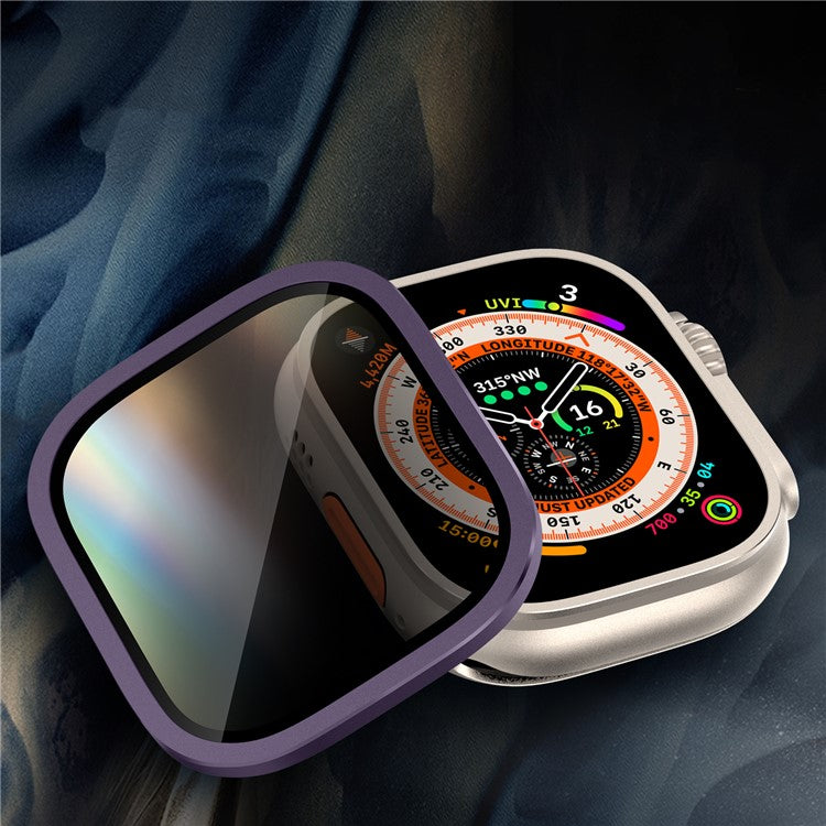 For Apple Watch Ultra 49mm / Ultra 2 49mm Aluminum Alloy Watch Case with Anti-spy Tempered Glass Film - Purple