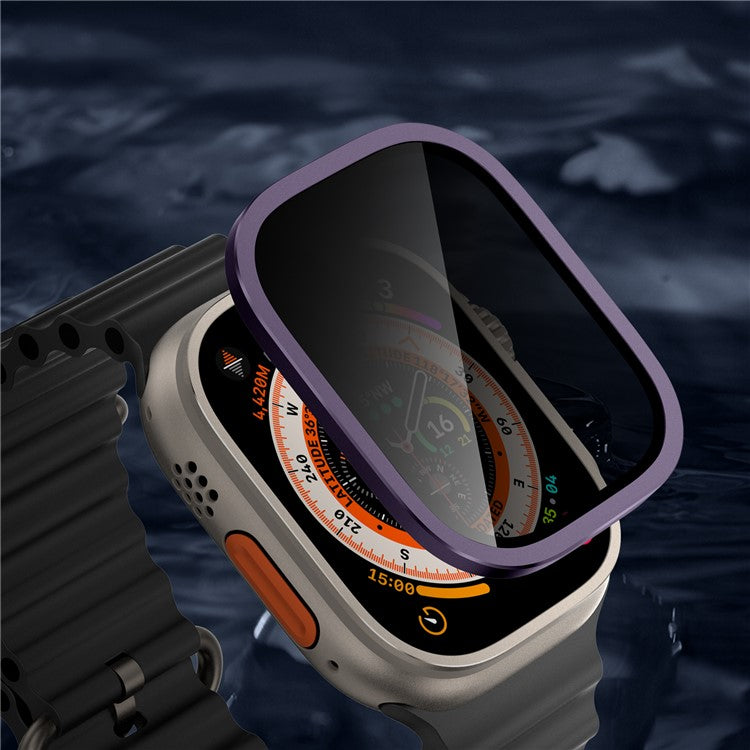 For Apple Watch Ultra 49mm / Ultra 2 49mm Aluminum Alloy Watch Case with Anti-spy Tempered Glass Film - Purple