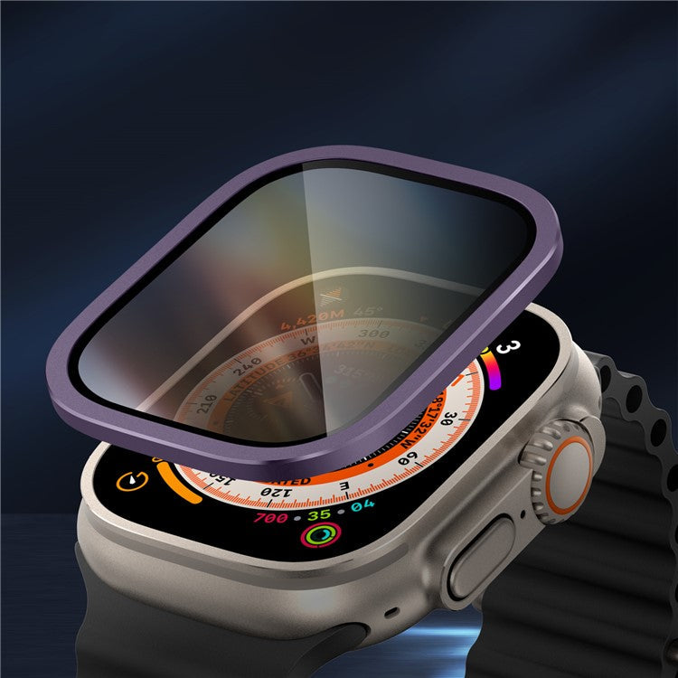For Apple Watch Ultra 49mm / Ultra 2 49mm Aluminum Alloy Watch Case with Anti-spy Tempered Glass Film - Purple