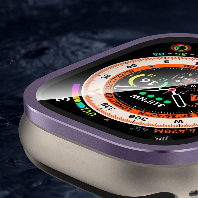 For Apple Watch Ultra 49mm / Ultra 2 49mm Aluminum Alloy Watch Case with Anti-spy Tempered Glass Film - Purple