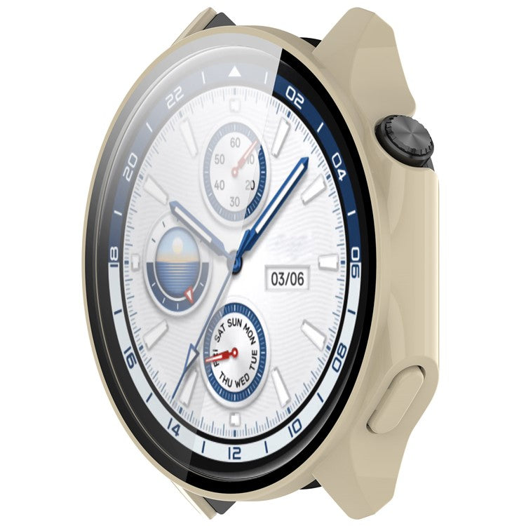 For Oppo Watch X / OnePlus Watch 2 46mm Drop Protection PC Watch Frame Cover with Tempered Glass Screen Film - Beige