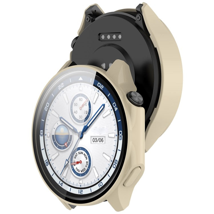 For Oppo Watch X / OnePlus Watch 2 46mm Drop Protection PC Watch Frame Cover with Tempered Glass Screen Film - Beige