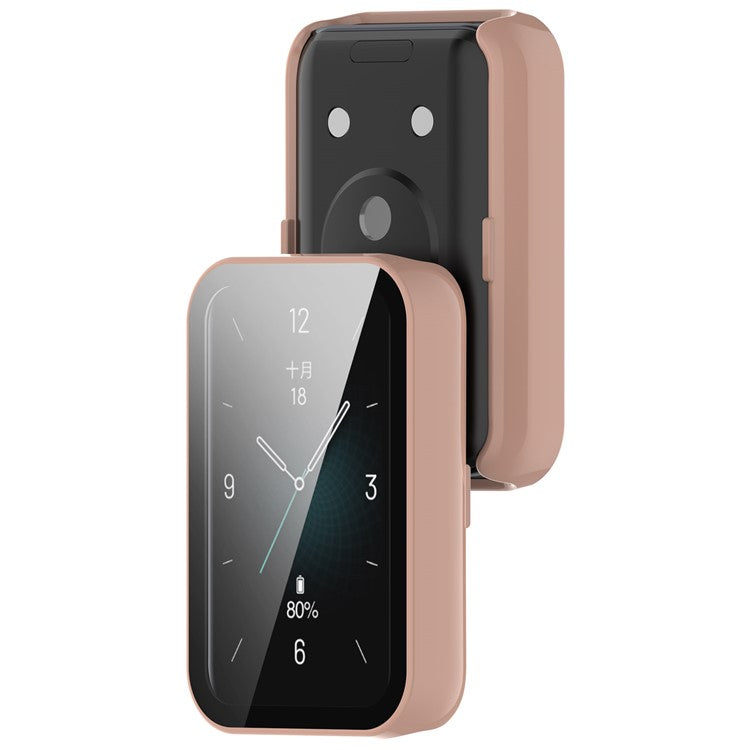 For Honor Band 9 Hard PC Watch Case Scratch Proof Cover with Tempered Glass Screen Film - Pink