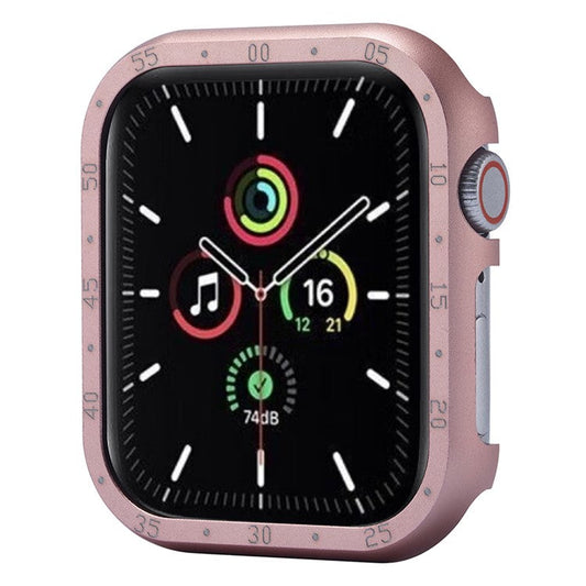 For Apple Watch Series 6 / 5 / 4 / SE (2022) / SE (2023) / SE 44mm Case Aluminum Alloy Hollow Watch Cover with Dial Plate - Pink