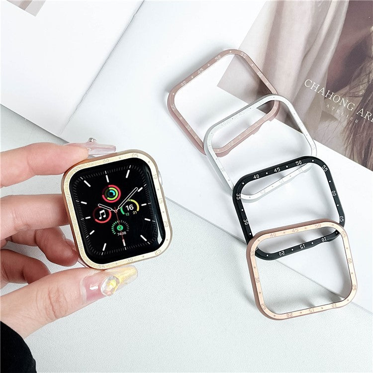 For Apple Watch Series 6 / 5 / 4 / SE (2022) / SE (2023) / SE 44mm Case Aluminum Alloy Hollow Watch Cover with Dial Plate - Pink