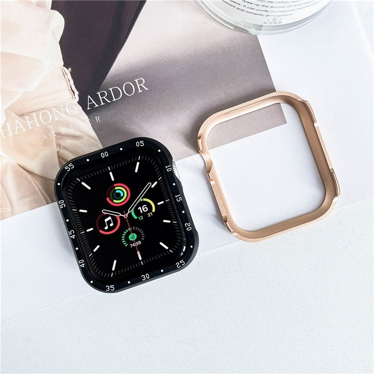 For Apple Watch Series 9  /  8  /  7 45mm Case Aluminum Alloy Watch Protective Cover with Dial Plate - Rose Gold