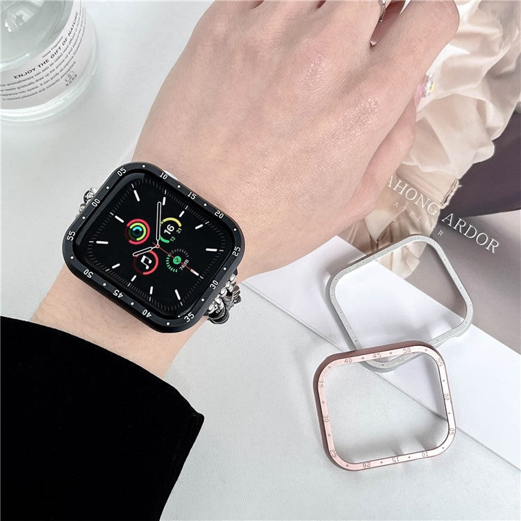 For Apple Watch Series 9  /  8  /  7 45mm Case Aluminum Alloy Watch Protective Cover with Dial Plate - Rose Gold