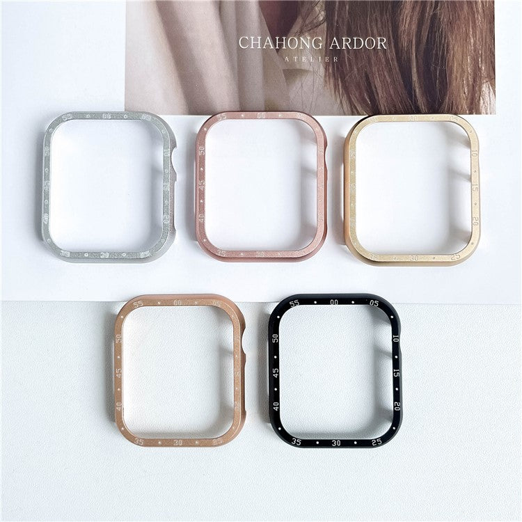 For Apple Watch Series 9  /  8  /  7 45mm Case Aluminum Alloy Watch Protective Cover with Dial Plate - Rose Gold