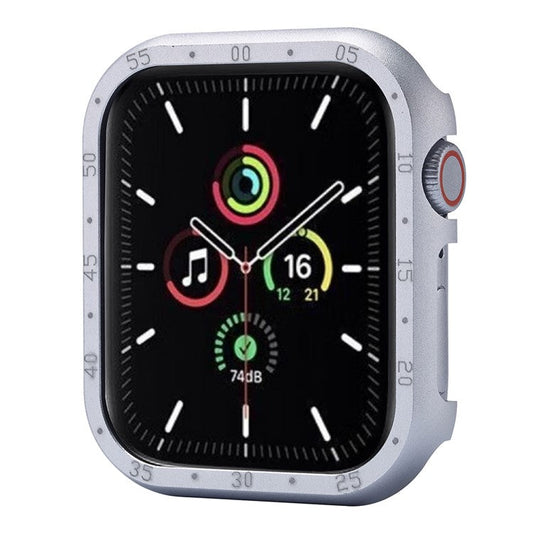 For Apple Watch Series 9  /  8  /  7 45mm Case Aluminum Alloy Watch Protective Cover with Dial Plate - Silver