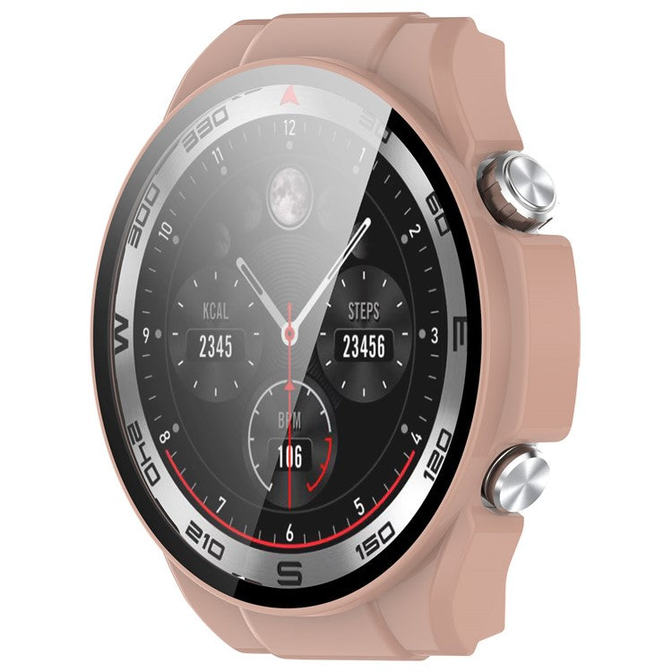 For Haylou Watch R8 Watch Case PC Protective Cover with Tempered Glass Screen Film - Pink
