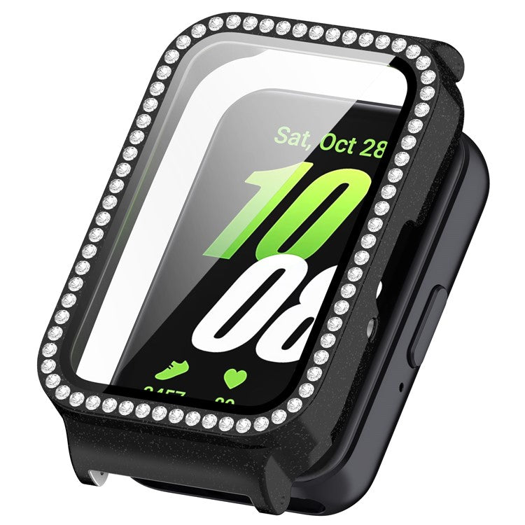 Watch Case for Samsung Galaxy Fit3 Rhinestone Decor PC Cover with Tempered Glass Screen Film - Electroplated Black