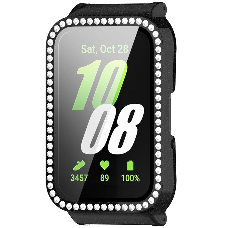 Watch Case for Samsung Galaxy Fit3 Rhinestone Decor PC Cover with Tempered Glass Screen Film - Electroplated Black
