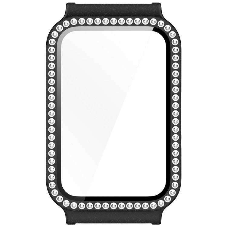 Watch Case for Samsung Galaxy Fit3 Rhinestone Decor PC Cover with Tempered Glass Screen Film - Electroplated Black
