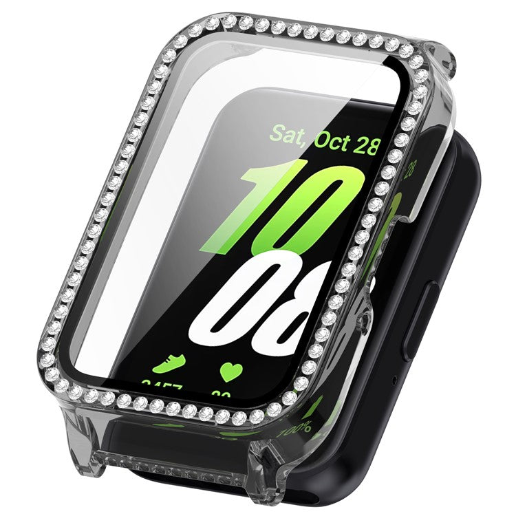 Watch Case for Samsung Galaxy Fit3 Rhinestone Decor PC Cover with Tempered Glass Screen Film - Transparent Black