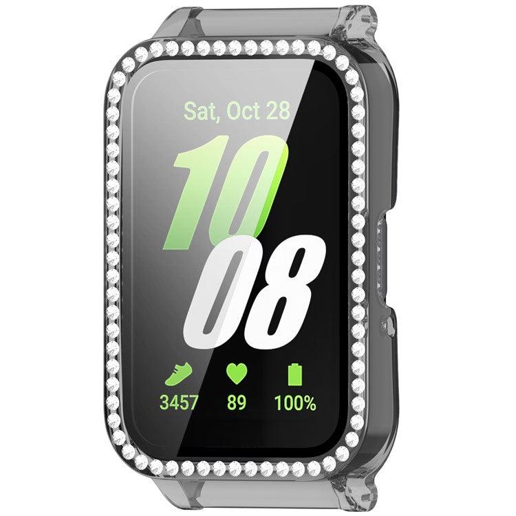 Watch Case for Samsung Galaxy Fit3 Rhinestone Decor PC Cover with Tempered Glass Screen Film - Transparent Black