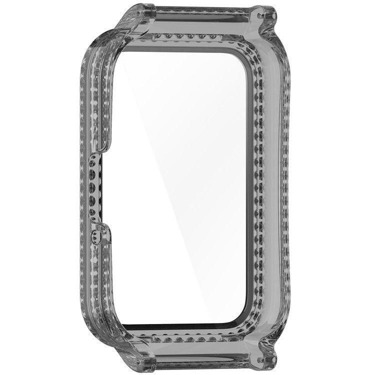 Watch Case for Samsung Galaxy Fit3 Rhinestone Decor PC Cover with Tempered Glass Screen Film - Transparent Black