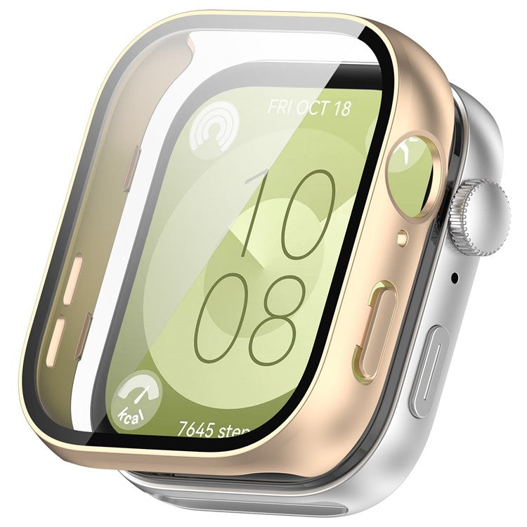 For Huawei Watch Fit 3 Watch Case PC Frame with Tempered Glass Screen Protector - Matte Gold