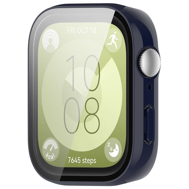 For Huawei Watch Fit 3 Watch Case PC Frame with Tempered Glass Screen Protector - Ink Blue