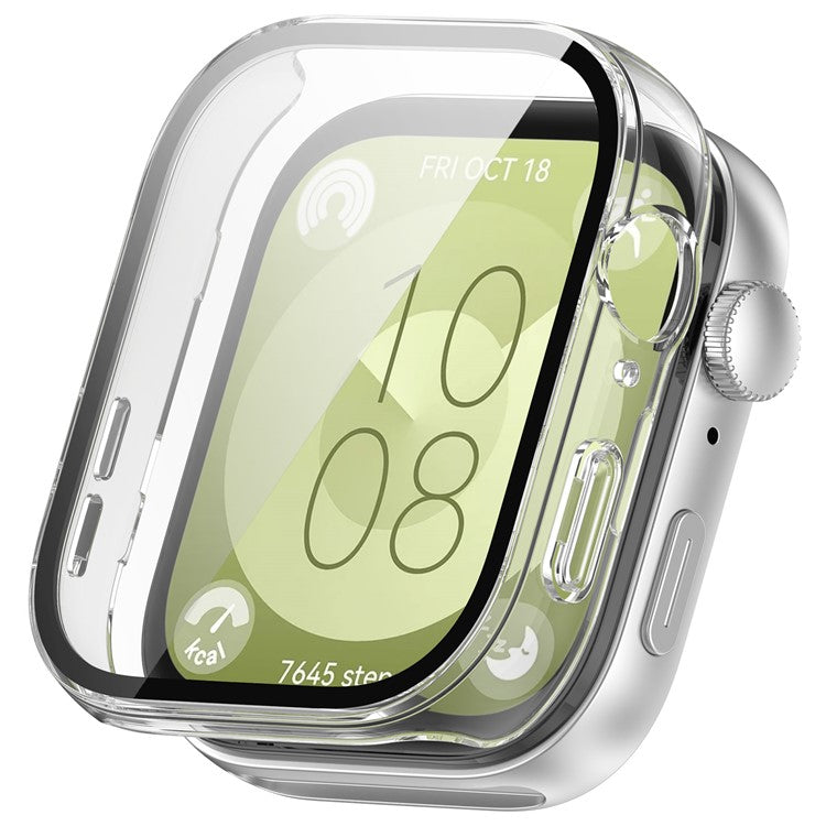 For Huawei Watch Fit 3 Watch Case PC Frame with Tempered Glass Screen Protector - Transparent White