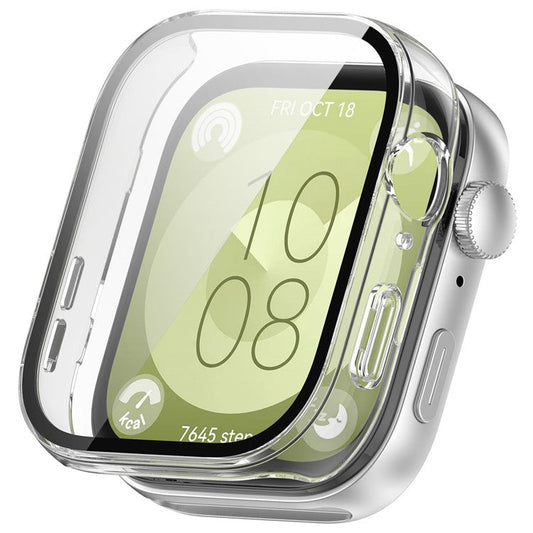 For Huawei Watch Fit 3 Watch Case PC Frame with Tempered Glass Screen Protector - Transparent White