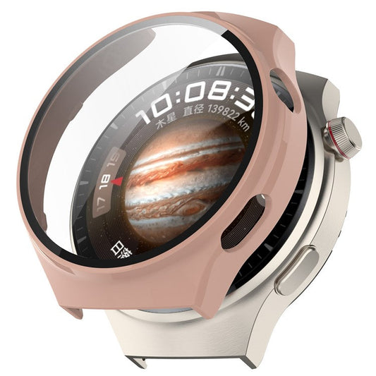 For Huawei Watch 4 Pro Space Edition Smartwatch PC Frame Case with Curved Tempered Glass Screen Film - Pink