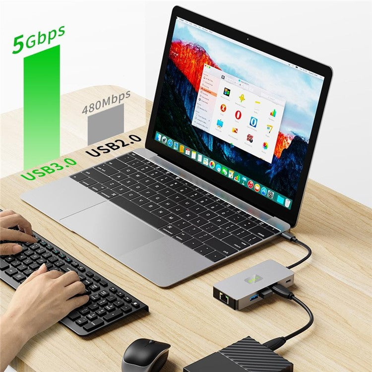 2318 Type-C Hub with 3xUSB 3.0+HD Video Output+2xCard Readers+PD 100W+RJ45 Ethernet+USB-C Data Converter