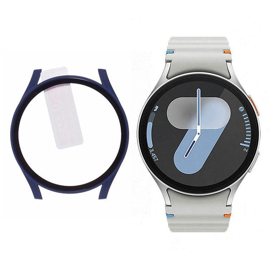 For Samsung Galaxy Watch7 44mm Watch Case Hard PC Cover with Tempered Glass Screen Film - Dark Blue