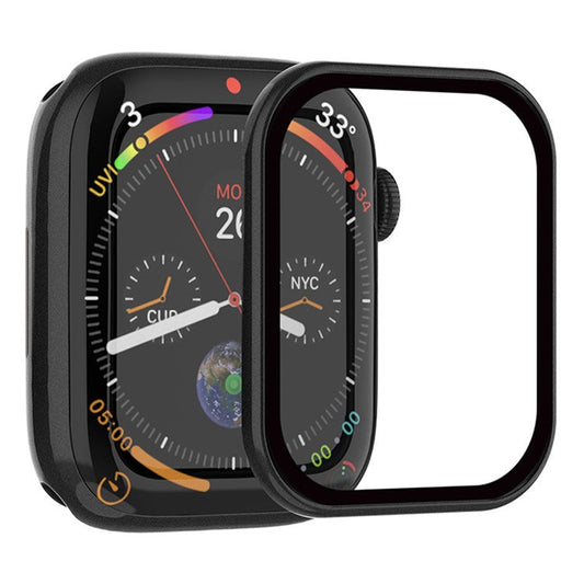 RURIHAI Tempered Glass Screen Film for Apple Watch Series 9  /  8  /  7 45mm PC Frame Watch Screen Protector - Black
