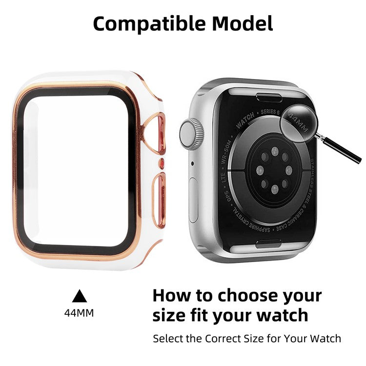 One-Piece Hard PC and Tempered Glass Film Electroplating Watch Case Shell for Apple Watch Series SE / SE (2022) / 6 / 5 / 4 40mm - White / Gold